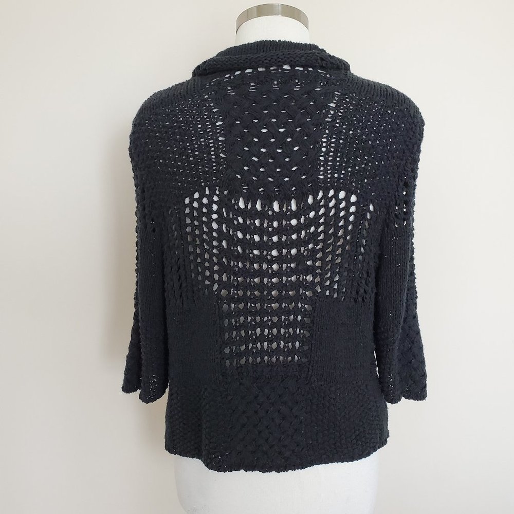 Chico's Size 1 Medium Black Open Front Knit Fringe - Picture 3 of 12